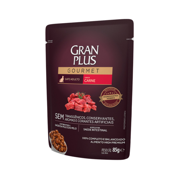 Ração Úmida GranPlus Gourmet Sachê para Gatos Adultos Sabor Carne - 85g - Image 2
