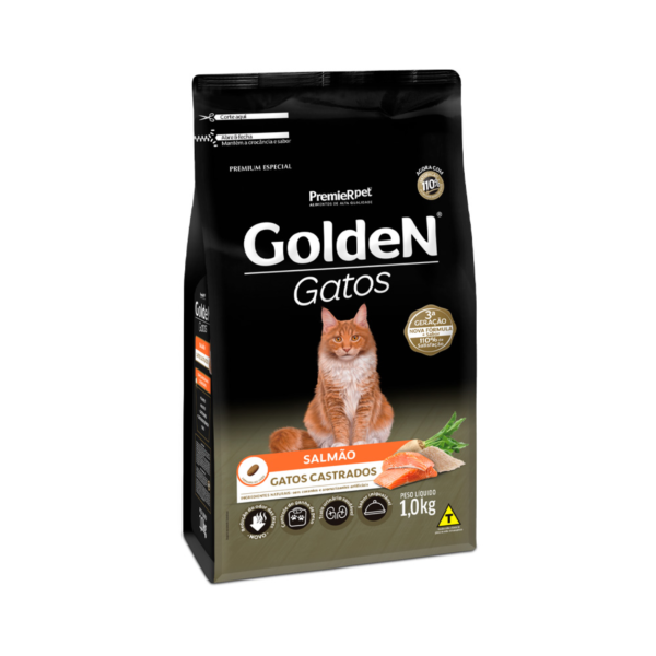 Ração Seca PremieR Pet Golden para Gatos Adultos Castrados Sabor Salmão 1kg